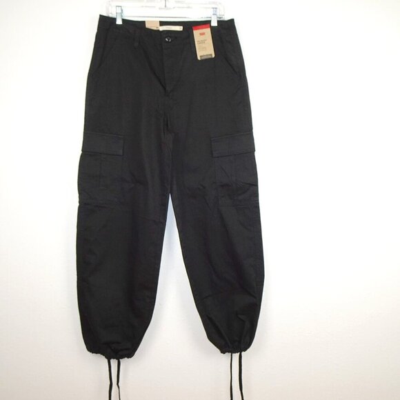 Levi's Baggy Cargo Pants Women's Size 28x30 Black Twill Loose Fit Adjustable Hem - Picture 1 of 11